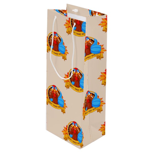 SlipperyJoe's fun cartoon-style Thanksgiving desig Wine Gift Bag (Front Angled)