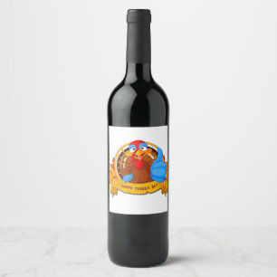 SlipperyJoe's fun cartoon-style Thanksgiving desig Wine Label