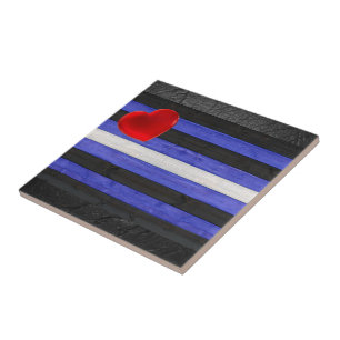 SlipperyJoe's Gay Leather Pride flag black royal b Ceramic Tile