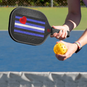 SlipperyJoe's Gay Leather Pride flag black royal b Pickleball Paddle