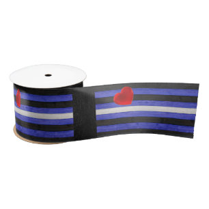 SlipperyJoe's Gay Leather Pride flag black royal b Satin Ribbon