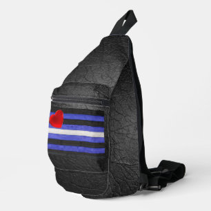 SlipperyJoe's Gay Leather Pride flag black royal b Sling Bag