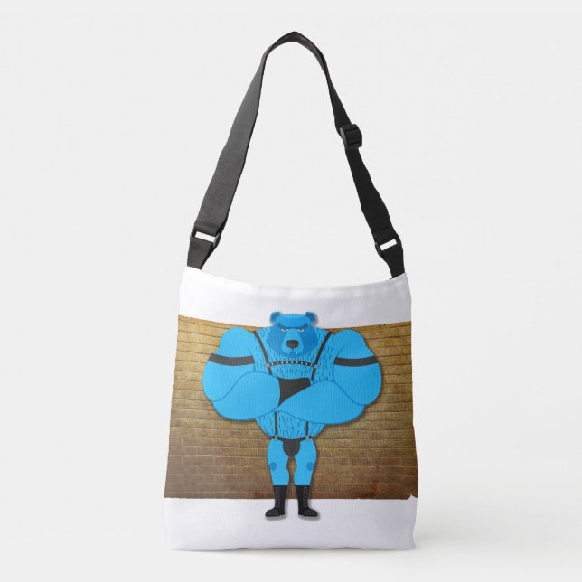 SlipperyJoe's gay muscle bear cartoon thong leathe Crossbody Bag (Front)