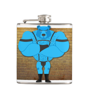 SlipperyJoe's gay muscle bear cartoon thong leathe Hip Flask