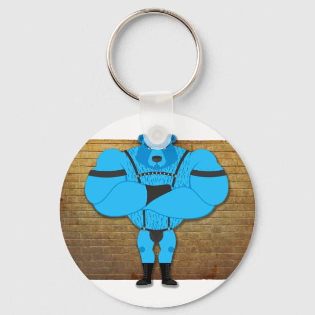 SlipperyJoe's gay muscle bear cartoon thong leathe Key Ring (Front)