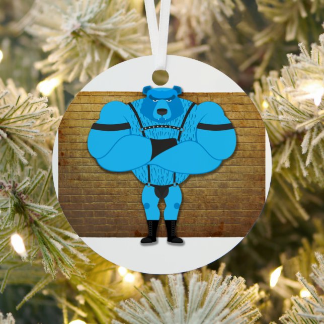 SlipperyJoe's gay muscle bear cartoon thong leathe Metal Tree Decoration (Insitu)