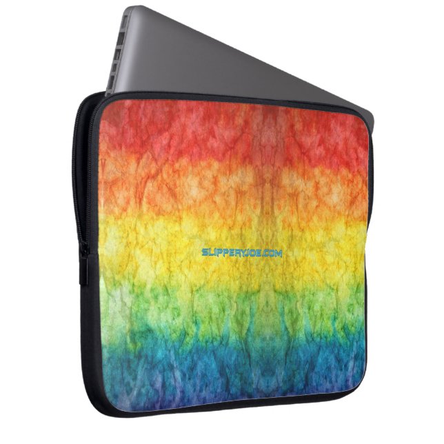 SlipperyJoe's gay pride flag rainbow colours tie-d Laptop Sleeve (Front Right)