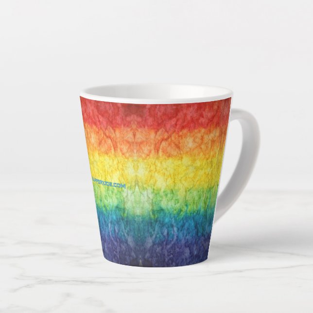 SlipperyJoe's gay pride flag rainbow colours tie-d Latte Mug (Right Angle)