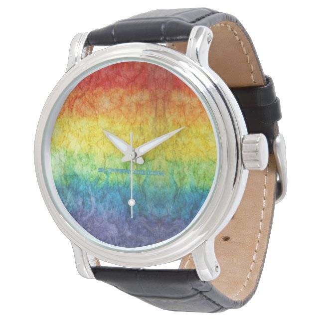 SlipperyJoe's gay pride flag rainbow colours tie-d Watch (Angled)