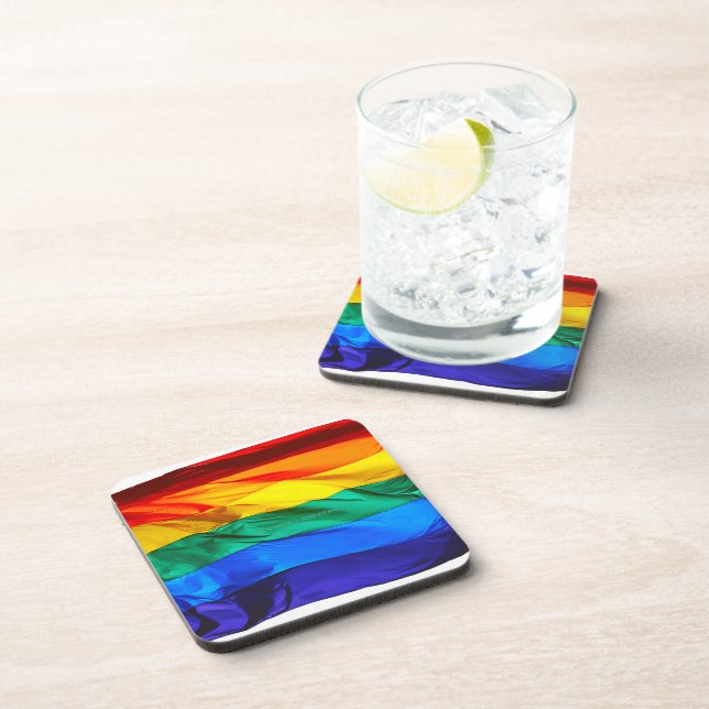 SlipperyJoe's Gay Pride Flag wave pride colors rai Coaster (Right Side)