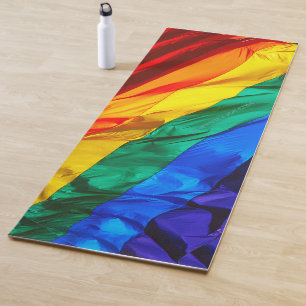 SlipperyJoe's gay pride flag waving pride colors v Yoga Mat