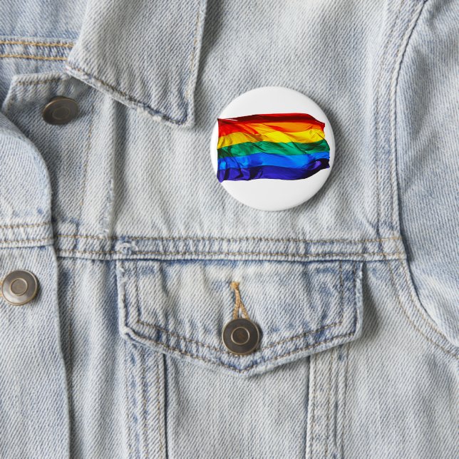 SlipperyJoe's gay pride flag waving pride colours  6 Cm Round Badge (In Situ)