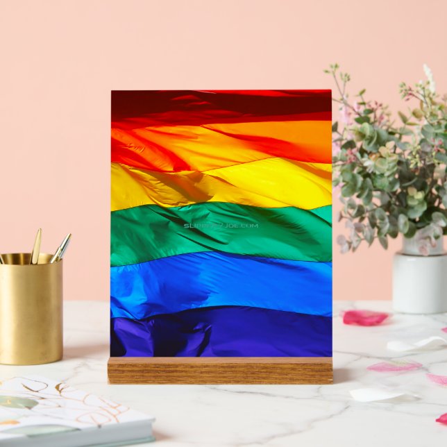 SlipperyJoe's gay pride flag waving pride colours  Acrylic Sign (Wedding)