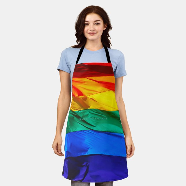 SlipperyJoe's gay pride flag waving pride colours  Apron (Worn)
