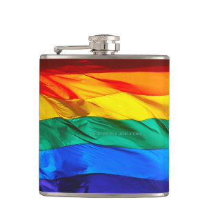 SlipperyJoe's gay pride flag waving pride colours Hip Flask
