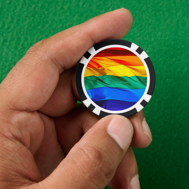 SlipperyJoe's gay pride flag waving pride colours  Poker Chips (Hand)