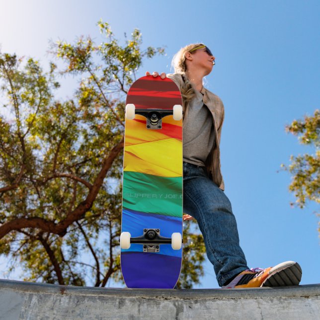 SlipperyJoe's gay pride flag waving pride colours  Skateboard (Outdoor 1)