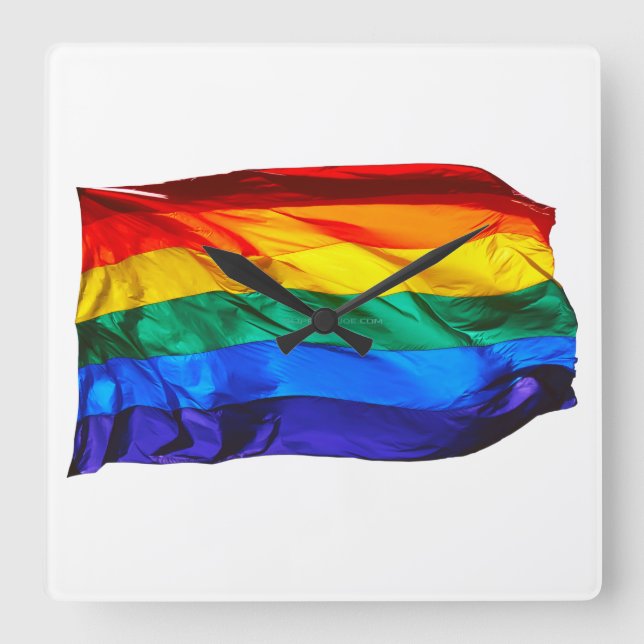 SlipperyJoe's gay pride flag waving pride colours  Square Wall Clock (Front)
