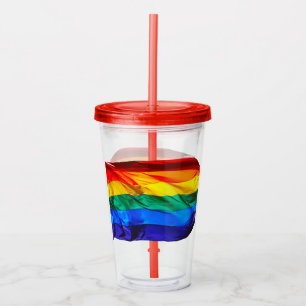 SlipperyJoe's gay pride flag waving red orange yel Acrylic Tumbler