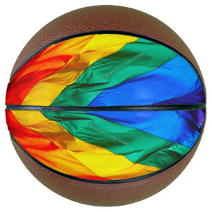 SlipperyJoe's gay pride flag waving red orange yel Basketball
