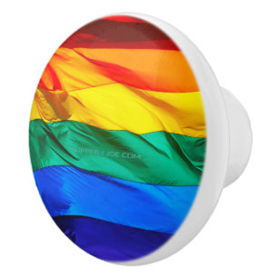 SlipperyJoe's gay pride flag waving red orange yel Ceramic Knob