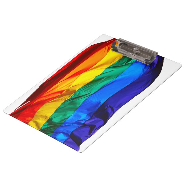 SlipperyJoe's gay pride flag waving red orange yel Clipboard (Angled)