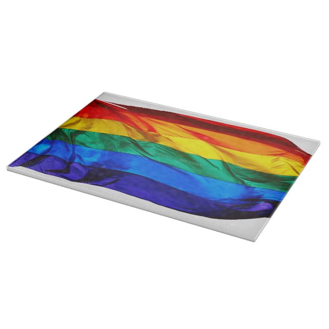 SlipperyJoe's gay pride flag waving red orange yel Cutting Board (Corner)