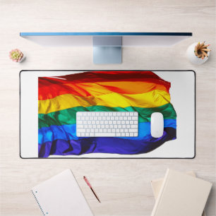 SlipperyJoe's gay pride flag waving red orange yel Desk Mat