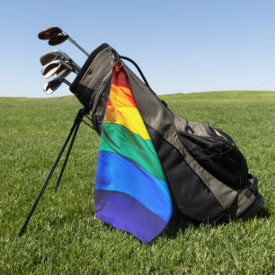 SlipperyJoe's gay pride flag waving red orange yel Golf Towel