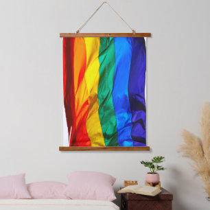 SlipperyJoe's gay pride flag waving red orange yel Hanging Tapestry