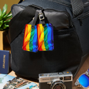 SlipperyJoe's gay pride flag waving red orange yel Luggage Tag
