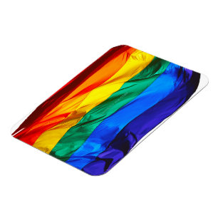 SlipperyJoe's gay pride flag waving red orange yel Magnet