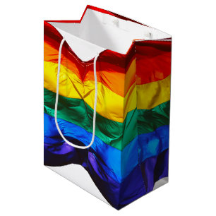 SlipperyJoe's gay pride flag waving red orange yel Medium Gift Bag