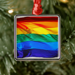 SlipperyJoe's gay pride flag waving red orange yel Metal Ornament