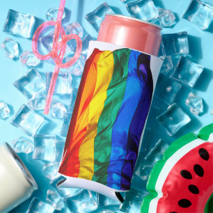 SlipperyJoe's gay pride flag waving red orange yel Seltzer Can Cooler