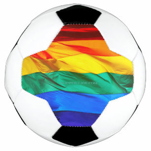 SlipperyJoe's gay pride flag waving red orange yel Soccer Ball