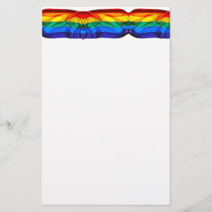 SlipperyJoe's gay pride flag waving red orange yel Stationery