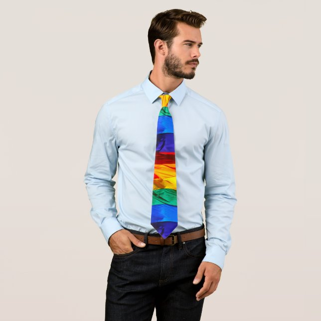 SlipperyJoe's gay pride flag waving red orange yel Tie (In Situ)