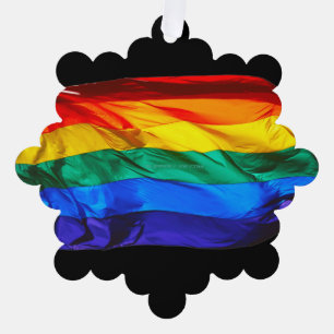 SlipperyJoe's gay pride flag waving red orange yel Tree Decoration Card