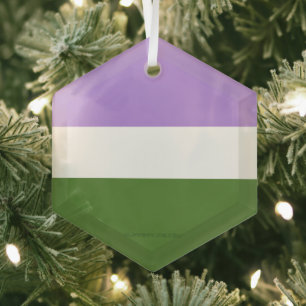 SlipperyJoe's Genderqueer Pride Flag colours Non-b Glass Tree Decoration