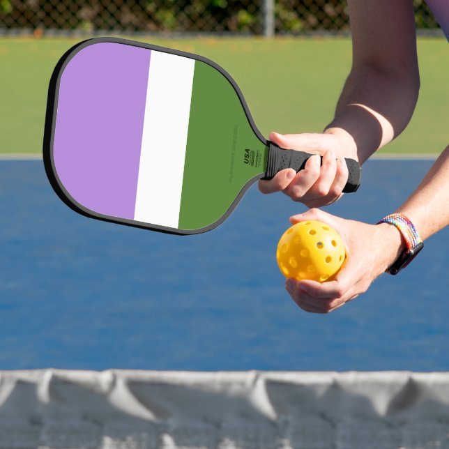 SlipperyJoe's genderqueer pride flag colours non-b Pickleball Paddle (Insitu)