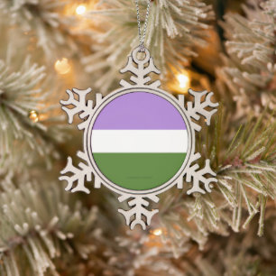 SlipperyJoe's genderqueer pride flag lavender blen Snowflake Pewter Christmas Ornament