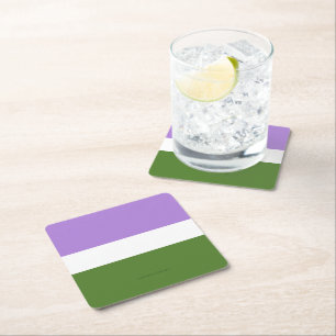 SlipperyJoe's genderqueer pride flag lavender blen Square Paper Coaster