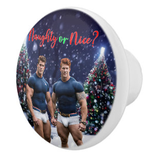 SlipperyJoe's glowing Christmas trees two muscular Ceramic Knob