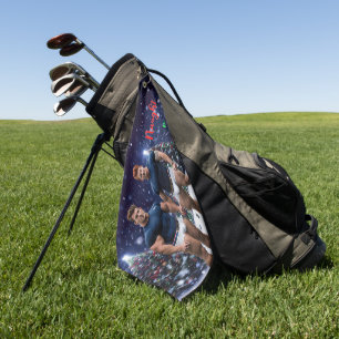 SlipperyJoe's glowing Christmas trees two muscular Golf Towel