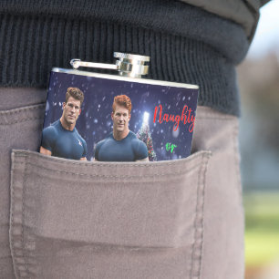 SlipperyJoe's glowing Christmas trees two muscular Hip Flask