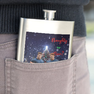 SlipperyJoe's glowing Christmas trees two muscular Hip Flask