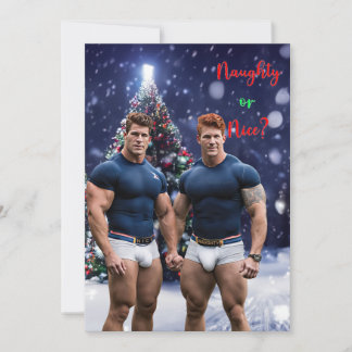 SlipperyJoe's glowing Christmas trees two muscular Holiday Card