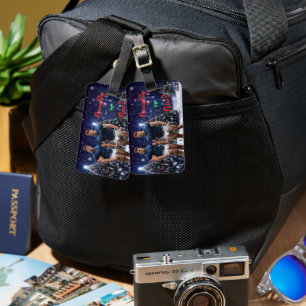 SlipperyJoe's glowing Christmas trees two muscular Luggage Tag