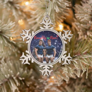 SlipperyJoe's glowing Christmas trees two muscular Snowflake Pewter Christmas Ornament